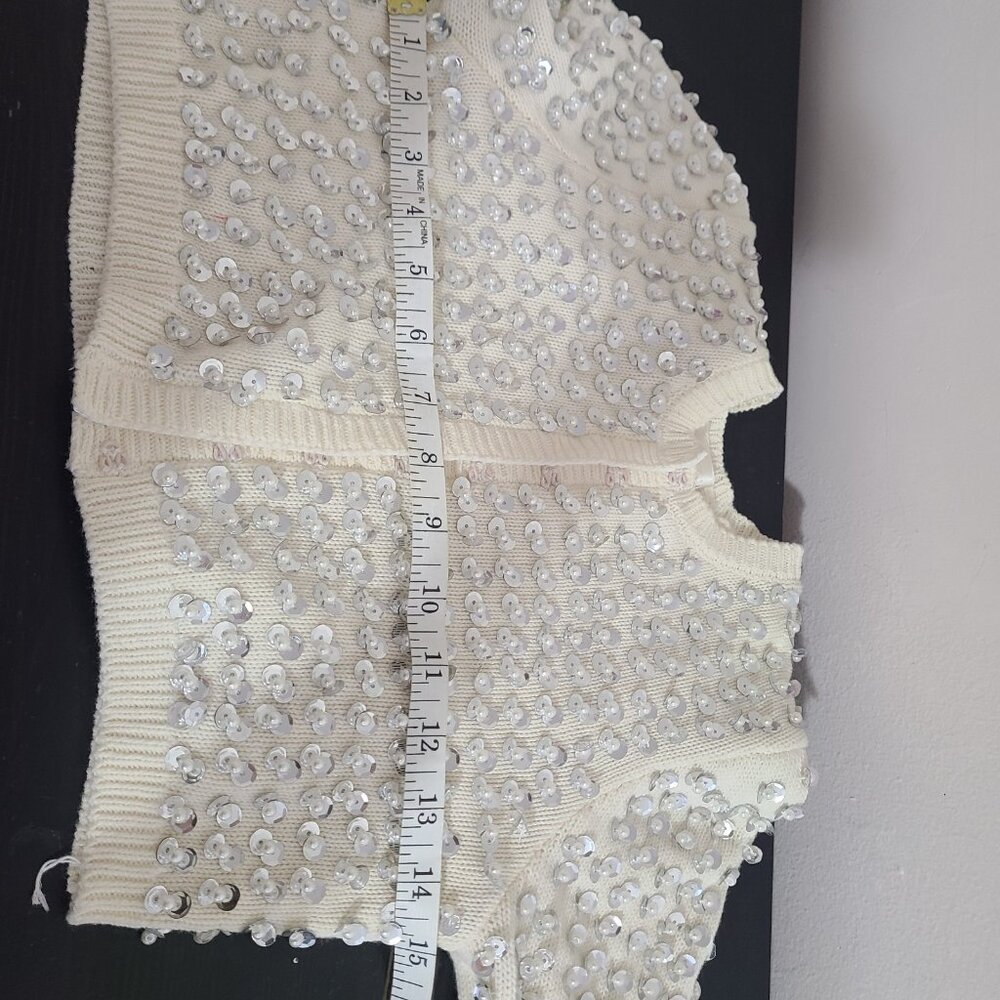 LoveShackFancy Tracey Ivory Crystal-Embellished Cropped Cardigan - Picture 8 of 12